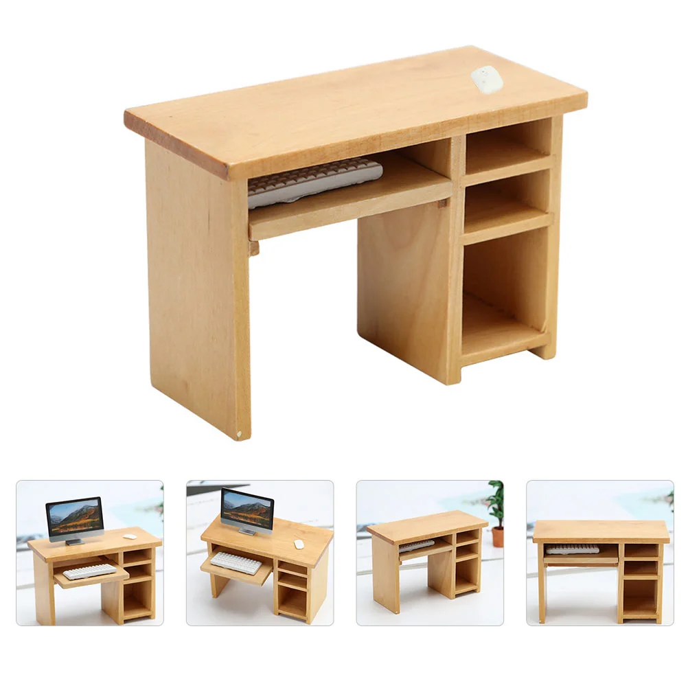

Dollhouse Computer Desk Mini Decoration Wooden Ornament for Birch Adorable Furniture