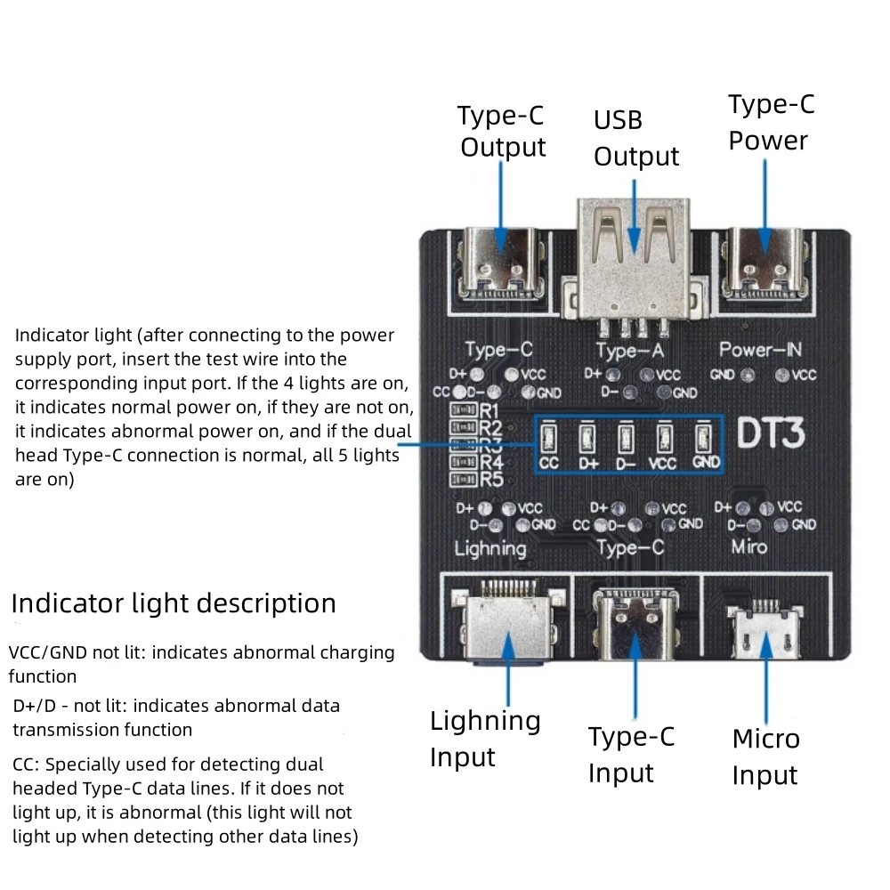 IOSおよびAndroid用のデータケーブル検出器,急速充電,タイプC,USB,マイクロUSB,テスター検出器,dt3