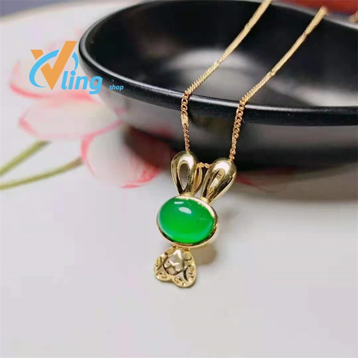 

928 Silver Inlaid Green Chalcedony Pendant Ice Seed Rabbit WholesaleJewelry Exquisite Fashion GiftCharm RetroSimple Versatile