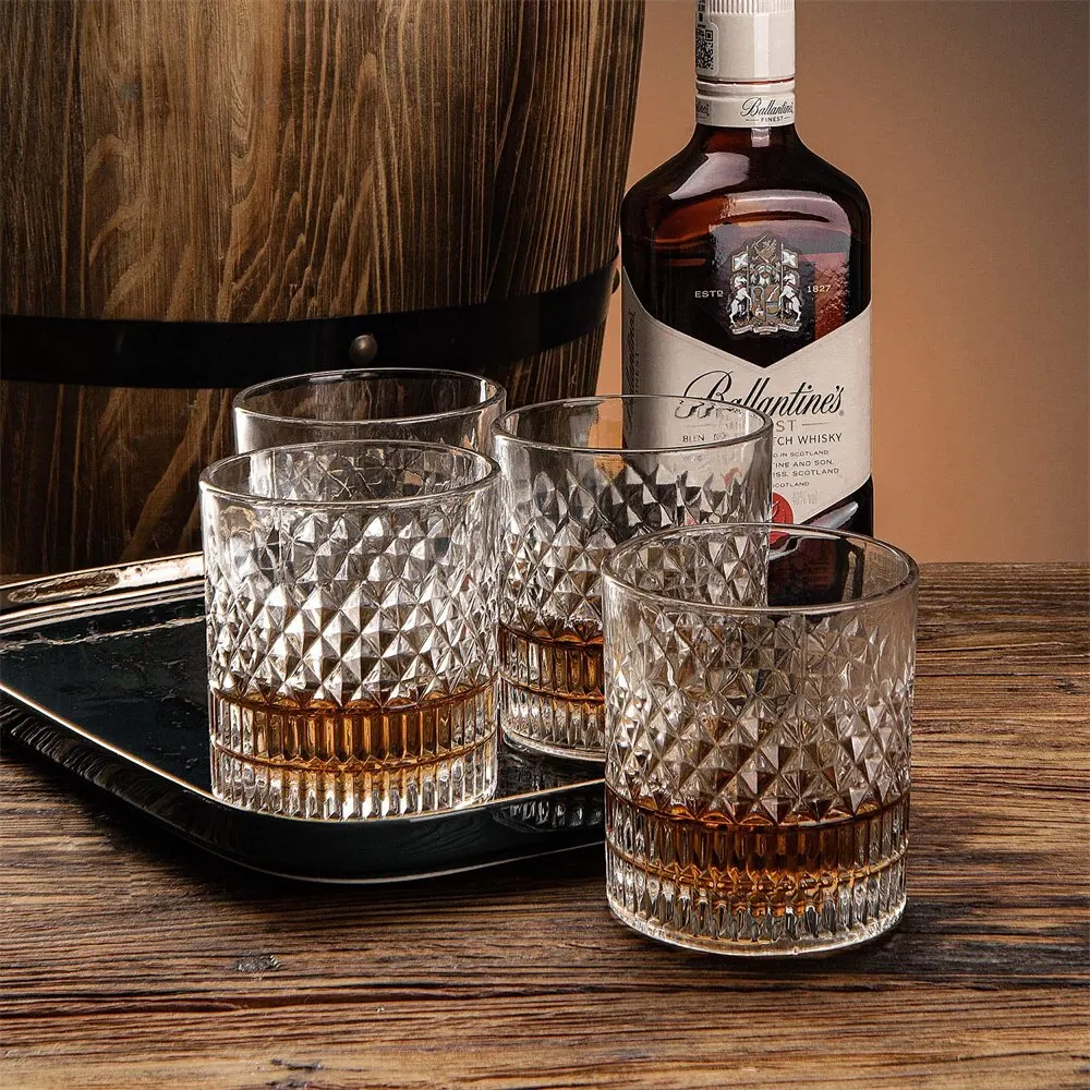 Operitacx Set 4 Bicchieri Da Whisky In Vetro Di Cristallo – 200 Ml Con Dettagli A Diamante