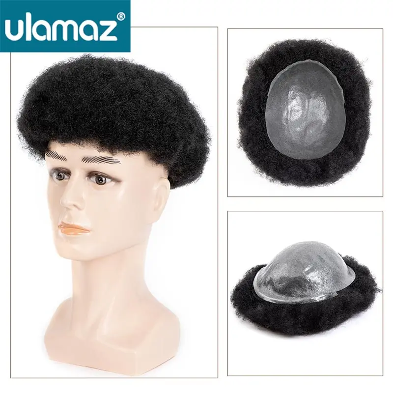 

0.08-0.10mm Knotted Microskin Male Hair Prosthesis Afro Wigs 100% Human Hair Curly Toupee Hair Men Skin Hair System For Men Wig