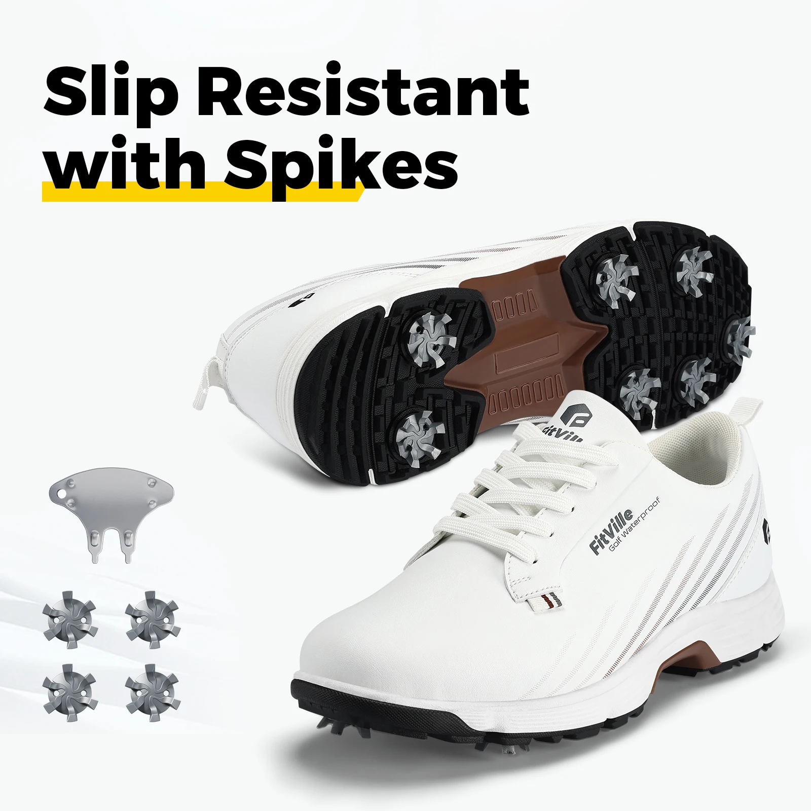 Fitville Nail Golf Shoes For Men Wide Design Non-Slip Stronger Grip Waterproof For Male Flat Feet Arch Fit Heel Pain Relief