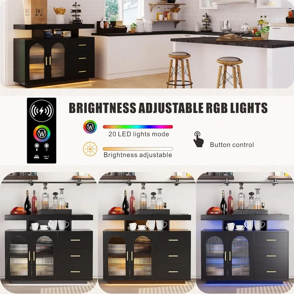 LED Coffee Bar Cabinet Kitchen Storage Cabinet & Sideboard Buffet Cabinets - Shelf Capacity for Dinning Room/Living Room 4
