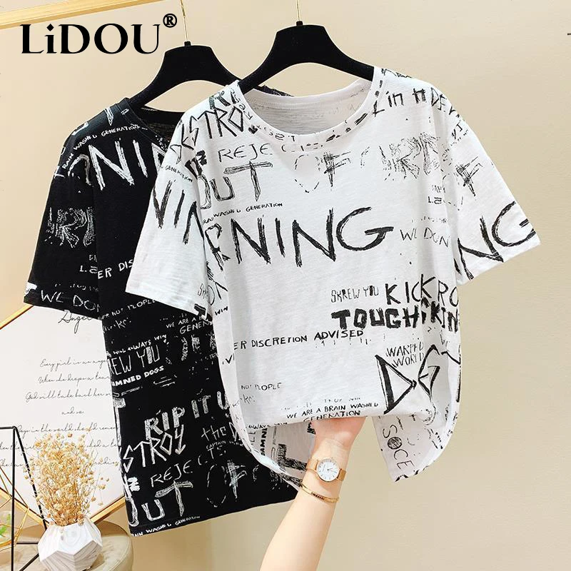 

2024 Summer Street Style Trend Fashion Letter Printing Casual Tee Ladies Short Sleeve Oversized Harajuku Y2K T-shirt Women Tees