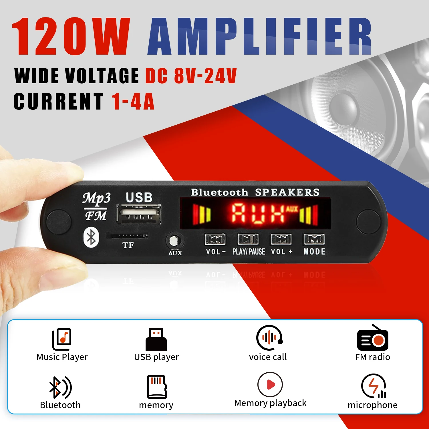 블루투스 5.0 스테레오 오디오, 6W 앰프, 12V MP3 디코더 보드, DIY 자동차 MP3 플레이어, FM 라디오 TF USB 3.5mm 마이크 잭, 레코드 통화 