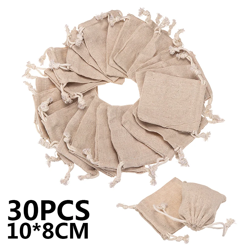 

30Pcs Small Linen Bags Pouch Jute Sack Gift Bags Drawstring Bag Jewelry Christmas Gift Pouch For Home Party Storages 10cmx8cm