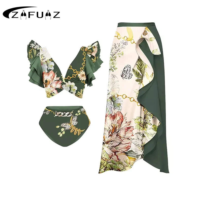 

Women's Swimwear 2023 Bikini Set Swimsuit Cover Up Deep V One-Piece Suit Summer Ruffle Beach Wear Monokini Bathing Suit Dress