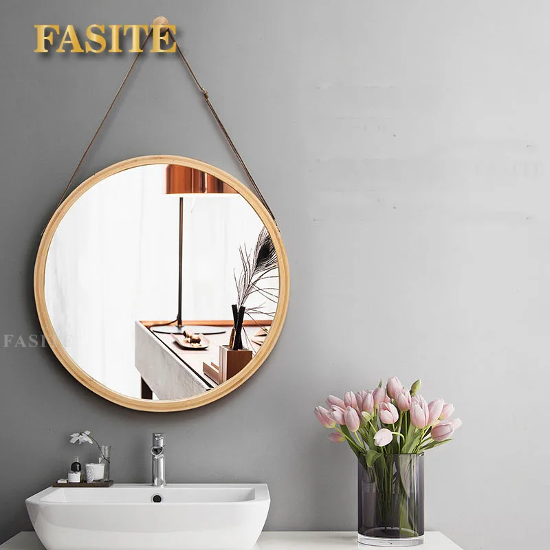 Description Picture 3 of itemNordic Bathroom Mirror Round Wall Mount Mirror Hanging Ornament Salon Bathroom Decor Mirror Safety Explosion-proof.