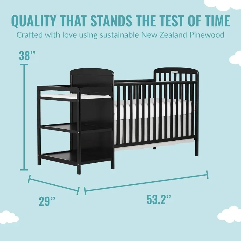 3-in-1 Full-Size Crib and Changing Table Combo in Black,Non-Toxic Finishes, 2