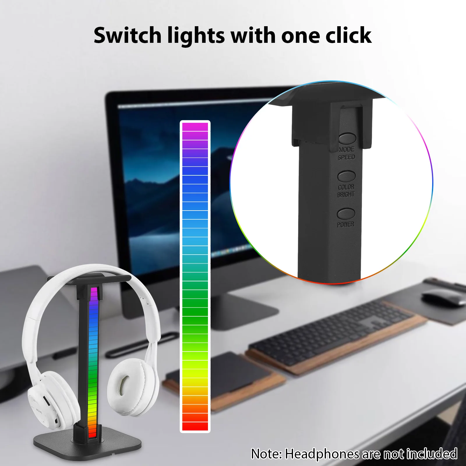 Headphone Stand RGB Light for Desk PC Gaming Headset Bottom Anti-slip with Type-C Ports Rechargeable Headset Display Hanger