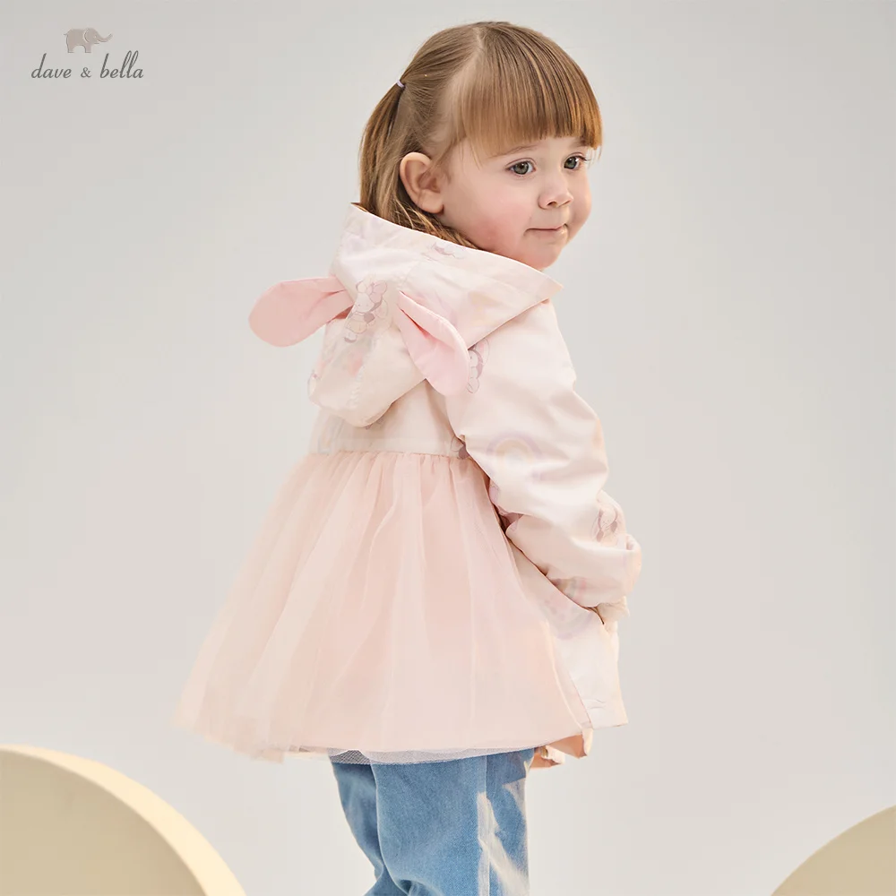 데이브 벨라 어린이 레이스 메쉬 자켓 소녀 봄 의류 가을 어린이 토끼 프린트 코..