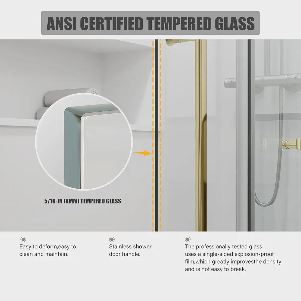 Shower Door 56-60" W × 76" H Glass Shower Door,Frameless Shower Doors with Handle and Seal Strip 4