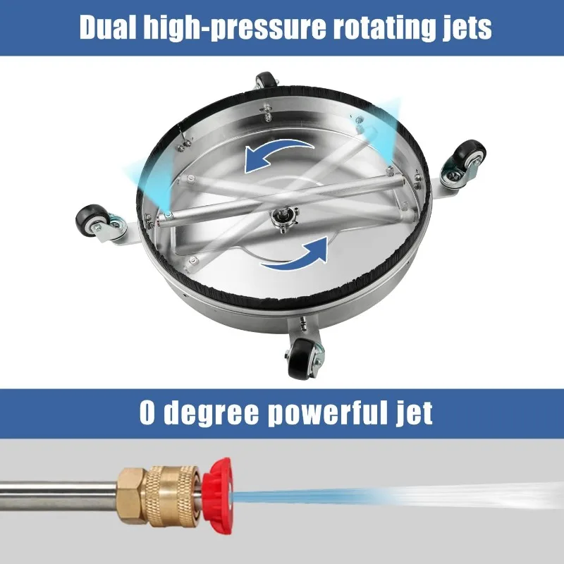 17" Pressure Washer Surface Cleaner with 4 Wheels, 1/4" Quick Plug, 2 Extension Wands, 2 Replacement