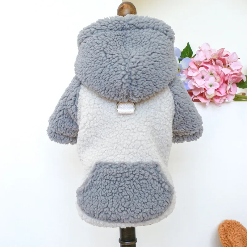 Pet Clothing for Autumn Winter Creative Warm Plush Hoodie Warm Color To Keep Cold Resistant Lambing Plush Traction Hoodie