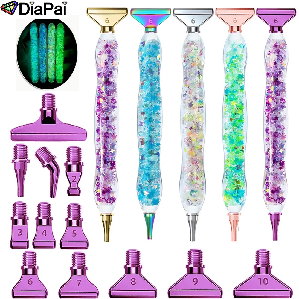 DIAPAI 19pcs Diamond Art Painting Kit - Ergonomic Luminous Pen with 12pcs Stainless Steel Metal Tips, Screw Nibs Accessories