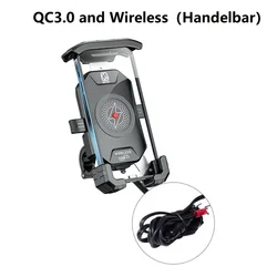Wireless Charging Motorcycle Phone Holder with USB Charger and Mirror Mount (Handlebar Wireless)