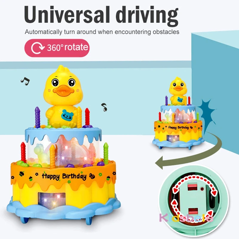 전기 생일 케이크 장난감, 조명 및 음악 포함, 용 회전 바퀴 장난감, 귀여운 시뮬레이션 걷는 케이크 장난감, 완벽한 선물
