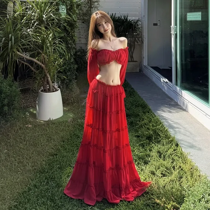 Damen-Badeanzug für Strandurlaub: Französischer Pure Desire Spicy Girl One-Shoulder-Bikini mit Lotusblatt-Rand, Zweiteiliges Set für heiße Quellen