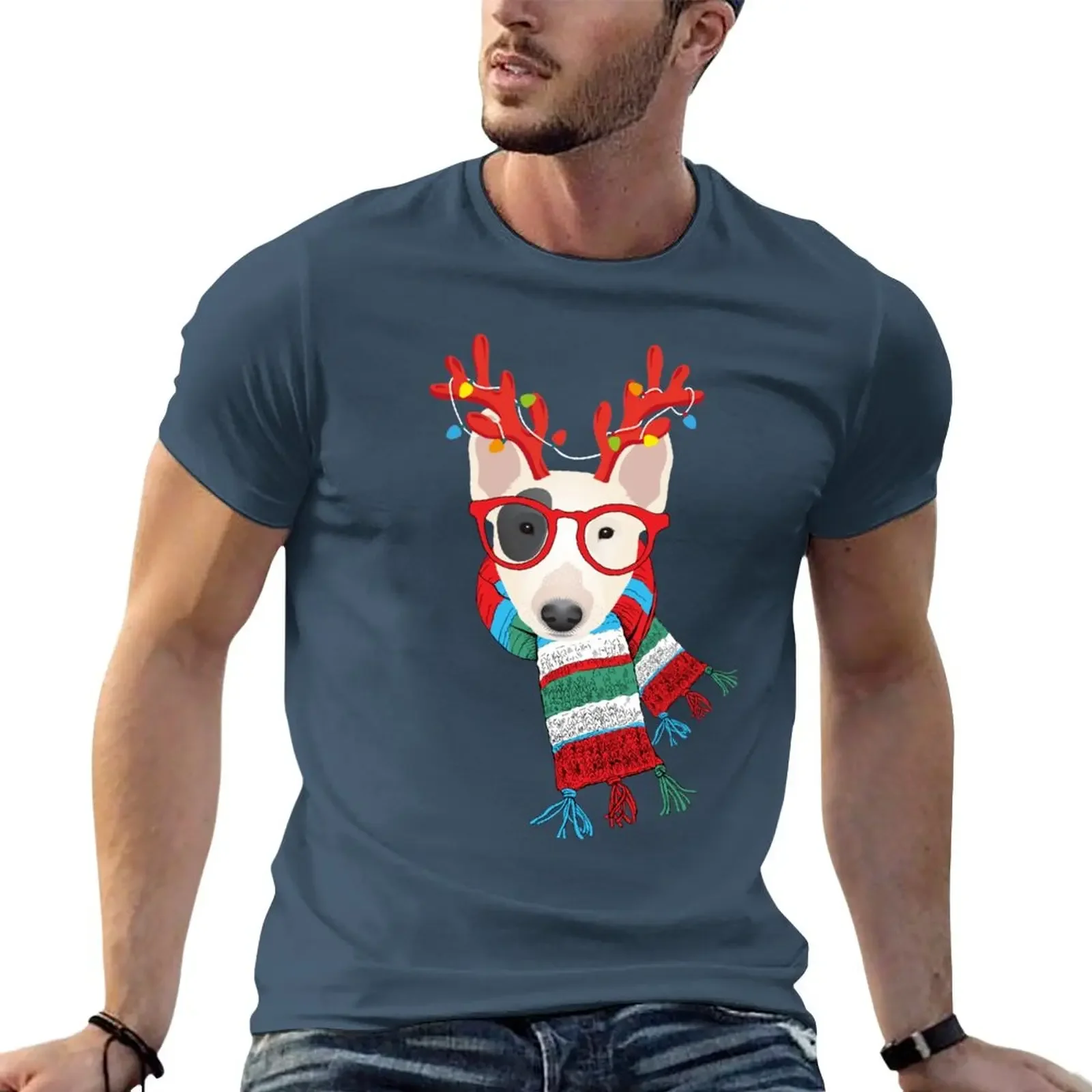 

Bull Terrier Xmas Holidays Reindeer Christmas Lights T-Shirt aesthetic clothes plus size tops black t-shirts for men