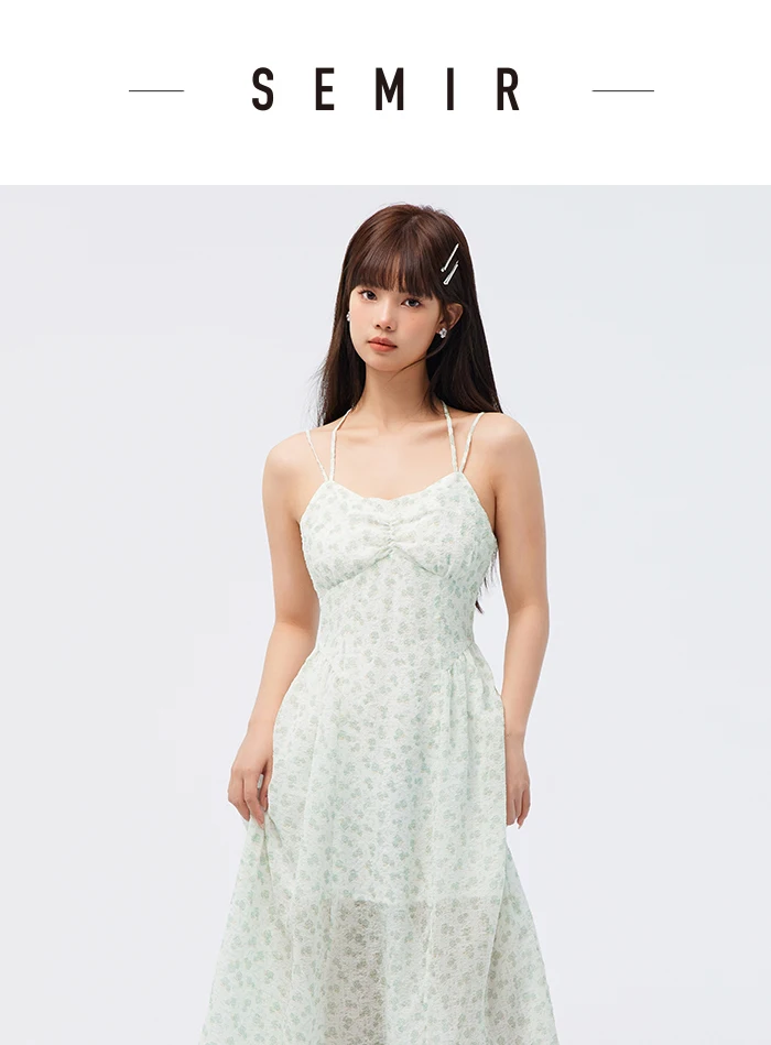Vestido de mujer de gasa con tirantes altos y abertura, vestido de verano nuevo, vestido ajustado con flores fragmentadas, suave
