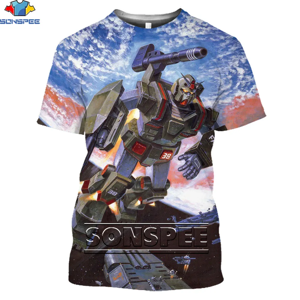 Sonspee 3d Anime Macross Print T-shirt Harajuku Cartoon Casual Fashion  Sci-fi Robot Space Street Short Sleeve Oversized Men's T - T-shirts -  AliExpress
