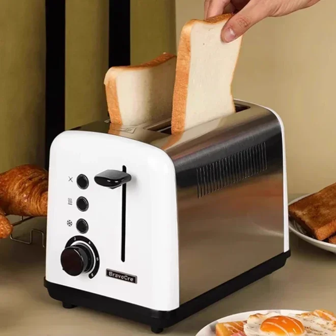 New Automatic Home Toaster for Breakfast, Small Double Sided Baking with Wide Card Slot, Kitchen Toaster 2