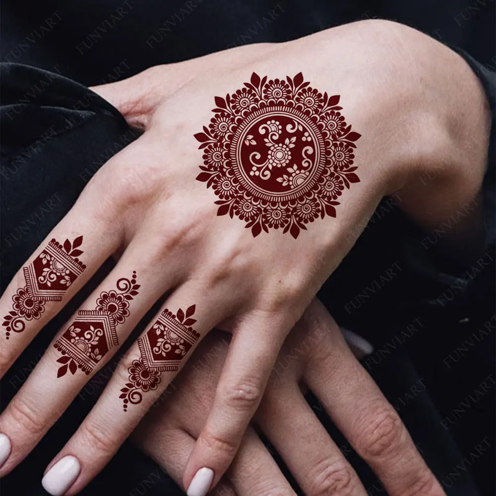 Rosso Tatuaggio Adesivi Temporanei Finto Henné Pizzo Fiore Impermeabile Rosso Tatuaggio Adesivi Temporanei Finto Henné Pizzo Fiore Impermeabile