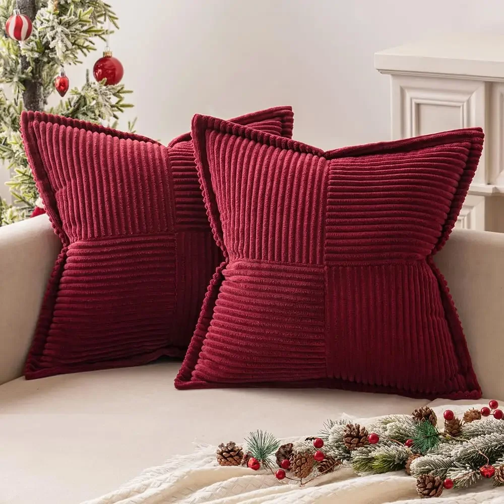 Weihnachts-Kissenbezüge aus rotem Cord, weich, einfarbig, dekorativ, quadratisch, Weihnachts-Kissenbezüge, Kissenbezüge für Sofa, 45 x 45 cm – Detail 11