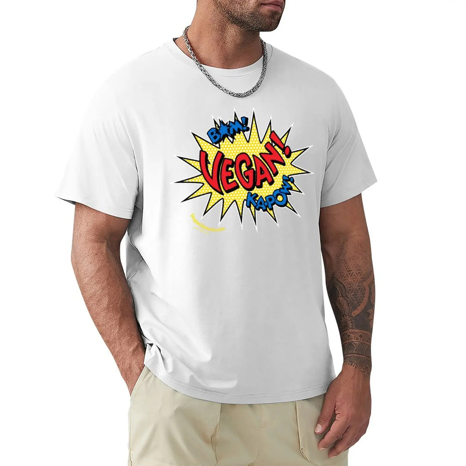 Bam! Ka-Pow! Vegan! T-Shirt kawaii clothes funnys Aesthetic clothing mens cotton t shirts