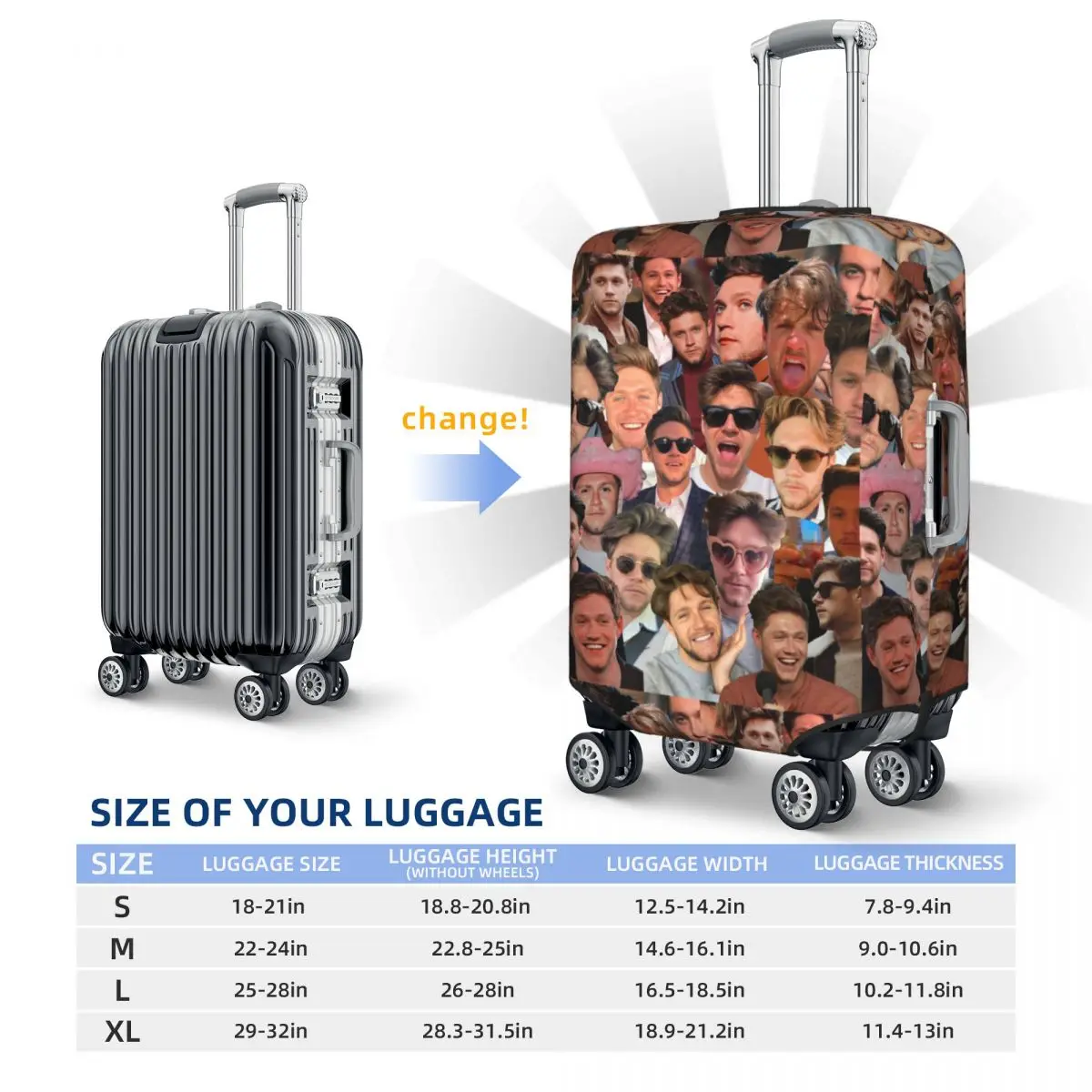 NiallHoran Photo Collage Suitcase Cover Funny Business Protection Vacation Fun Luggage Supplies Christmas Gift