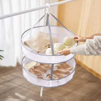 1/2 Layer Pop Up Clothes Dryer Rack Foldable Windproof Sweater Drying Rack Towels Socks Underwear Mesh Drying Rack For Home 1