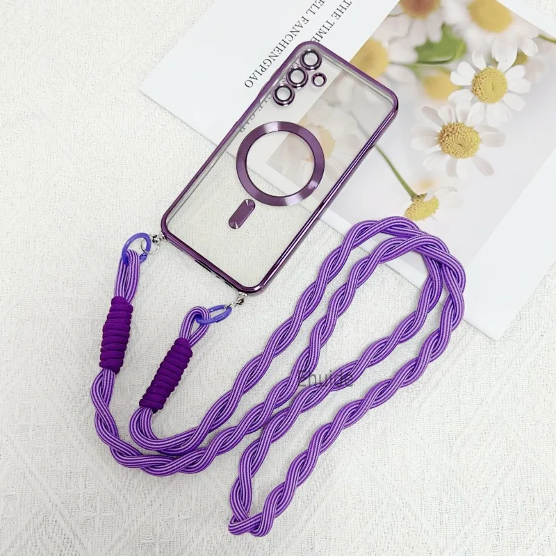 Magnetic Transparent Plating Case with Crossbody Lanyard Strap