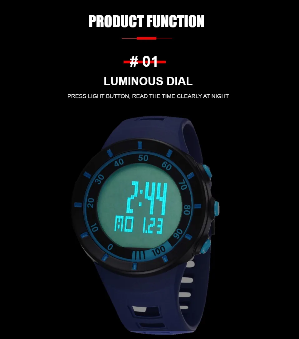 Red Waterproof Fashion Silicone Digital Women's Sport Watch