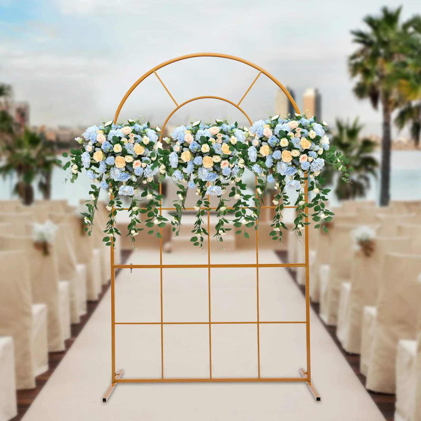 Gold Metal Wedding Arch Backdrop Stand 6.6ft Garden Holder Rack Arch Stand Wedding Party Decor Frame