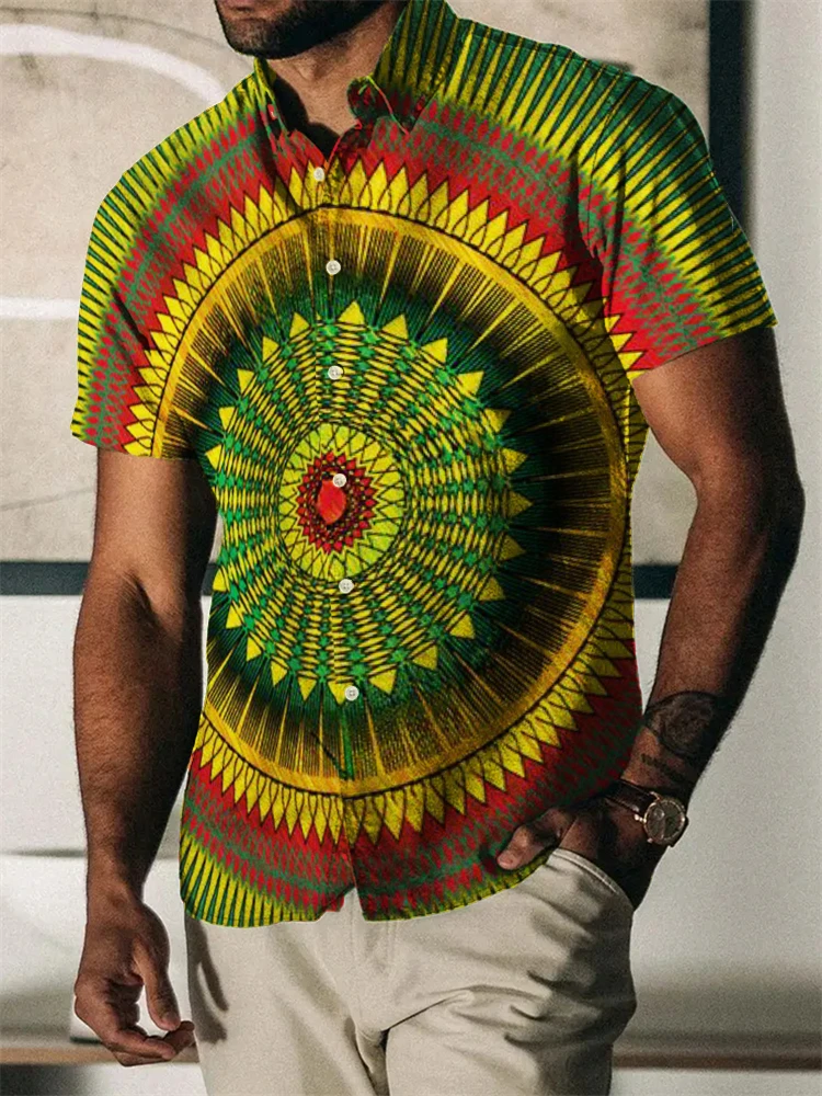 Hawaii Men's Shirts Rainbow Pattern 3D Printing Short Sleeve Lapel Button Casual Streetwear Vintage Floral Social Clothing Sale 3