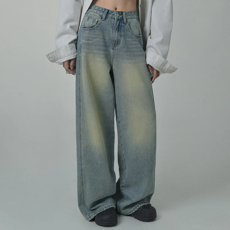 

Women's Loose Jeans Y2K High Street Boyfriend Pants Retro Washed Jeans Light Distressed Straight Leg Pants 2024 Fashion