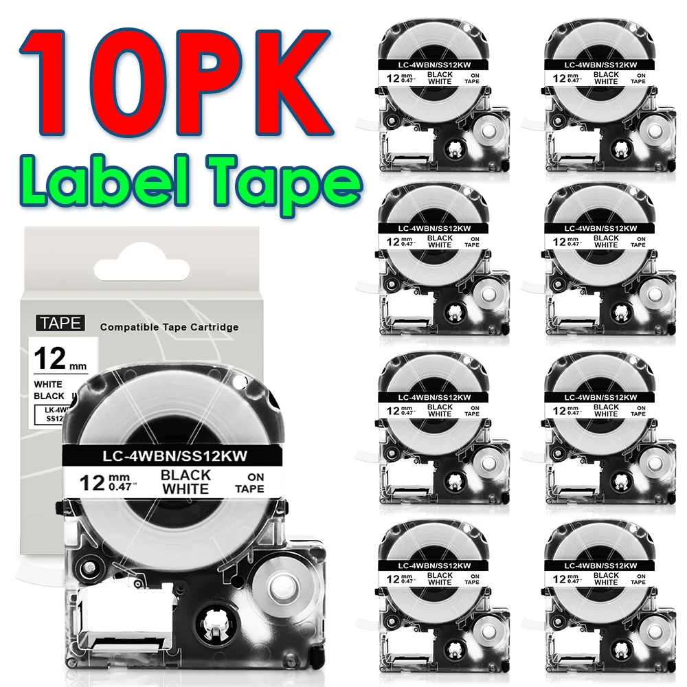 

10PK 6/9/12mm SS12KW Label for Epson SS12KW LC-4WBN SS9KW SS6KW Label Tape ST12KW SC12YW for Epson LW-300 LW-400 700 Label Maker