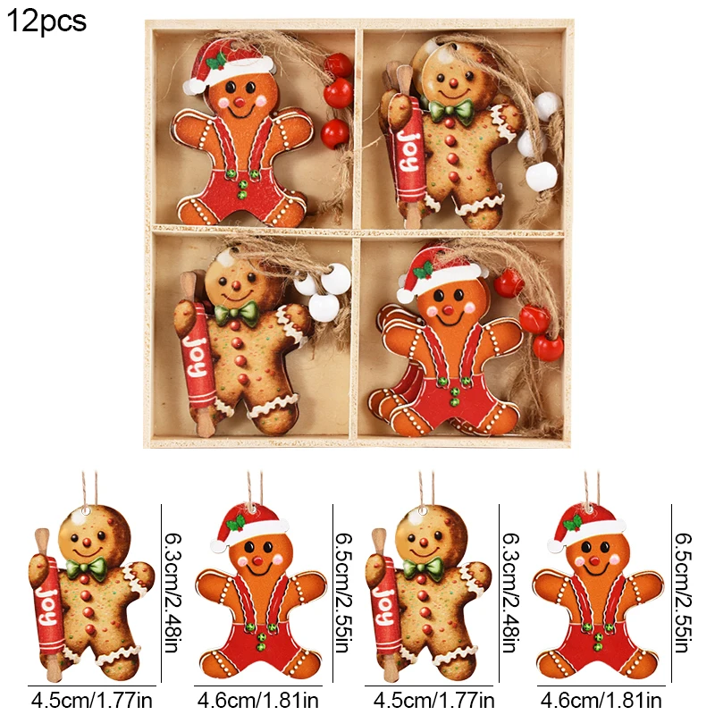 Rustic Christmas Wooden Pendant Ornaments - Gingerbread Man & Gnome Festive Decor