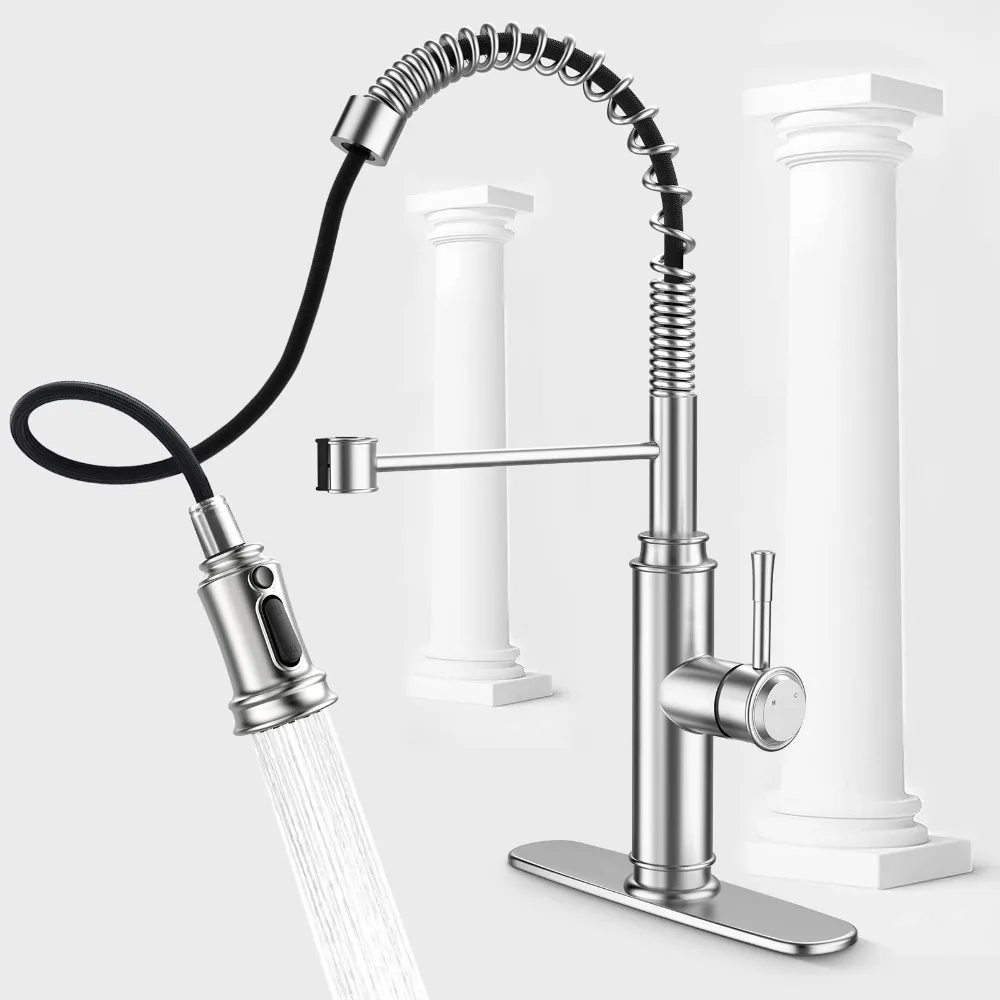 

Freestyle Basin Faucets Pull Down Sprayer 60° Rotation Stainless Steel Kitchen Sink Faucet for Home Bar Bathroom Silver