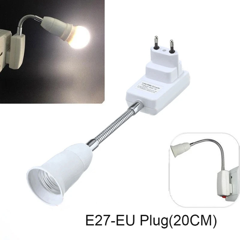 EU Plug E27 Socket Adapter with On/Off Switch to EU Plug Flexible Extension Lamp Bulb Holder Converter Bulb Extension Adapter