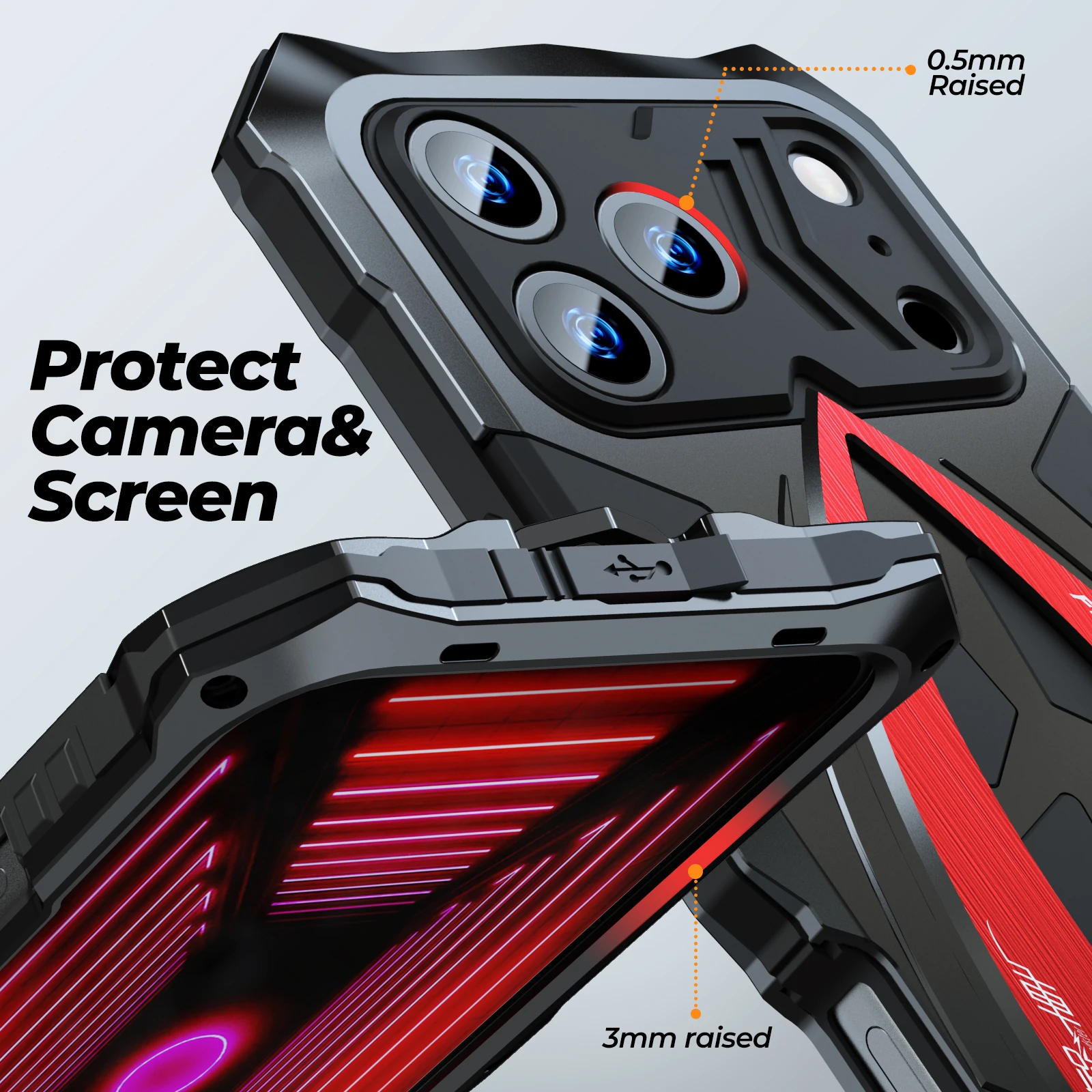 Luphie Rugged Armor Shockproof Phone Case - Metal and TPU Bumper Shell, Net Weight 120g