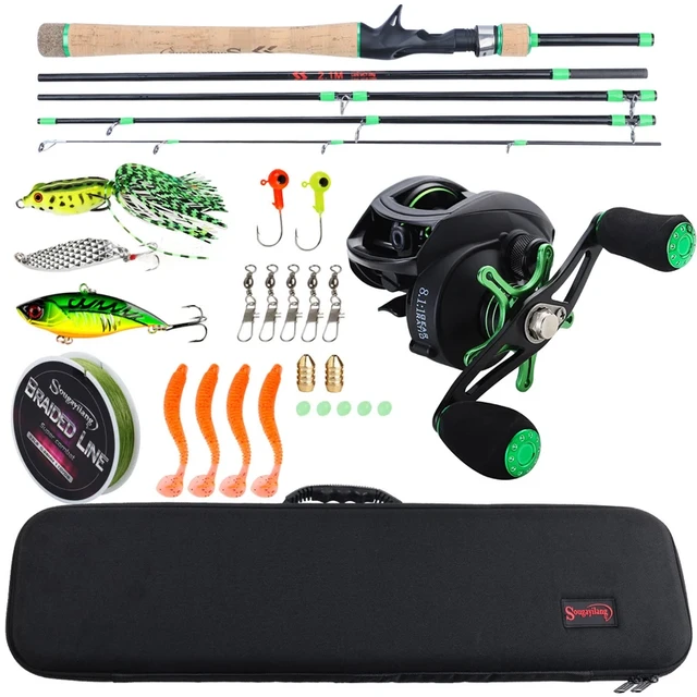 Sougayilang 8.1:1 High Speed Baitcsting Reel Rod Full Kit 1.8-2.4m Carbon  Fiber Casting Rod Set Fishing Line Lures Hooks Combo - AliExpress