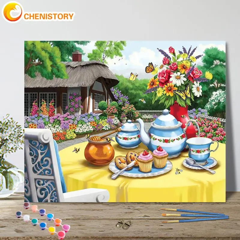 

CHENISTORY Paint By Number Garden Dining Table Scenery Drawing On Canvas Handpainted Art Gift Diy Pictures By Number Home Decor