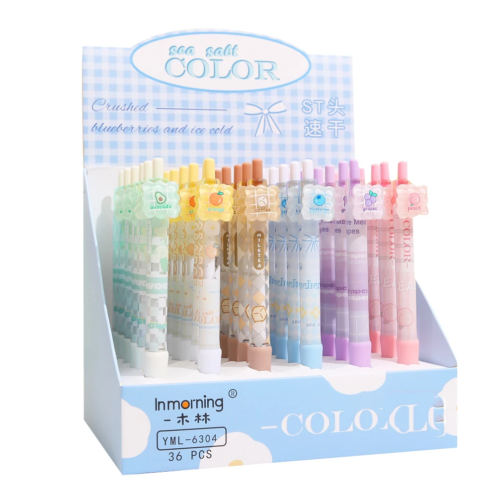 

36 pcs/lot Creative Fruit Press Gel Pen Cute 0.5mm Black Ink Pens Gift Stationery Office School Supplies Wholesale