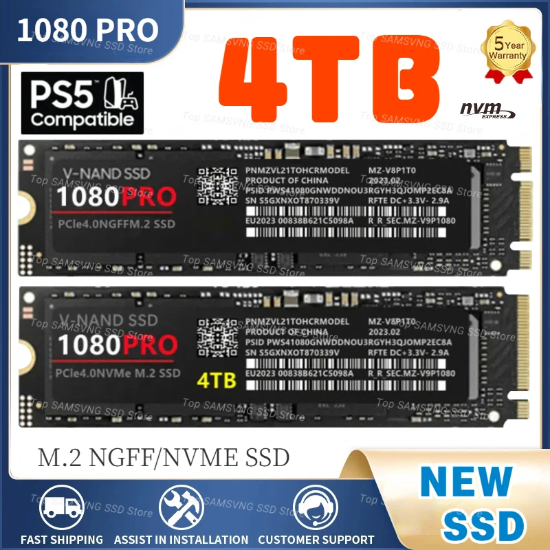 

Original NVME SSD Sata 4TB 2TB 1TB Ssd M.2 2280 PCIe Gen5.0X4 Hard Drive Disk Internal Solid State Drive for Laptop PS5 Computer