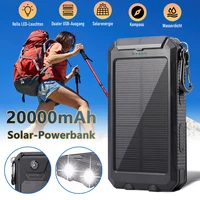 20000mAh Solar Fast Charging Power Bank Portable Battery 2-USB Large Capacity with Mobile Power Supply Flashlight 1