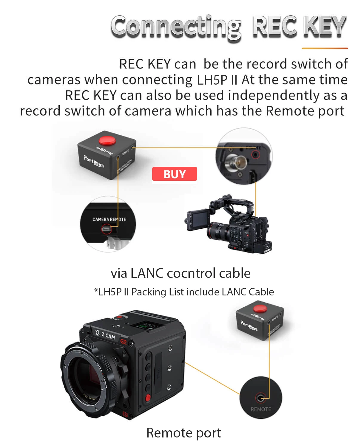 REC KEY Can be the record switch ofcameras when connecting LH5P ll At