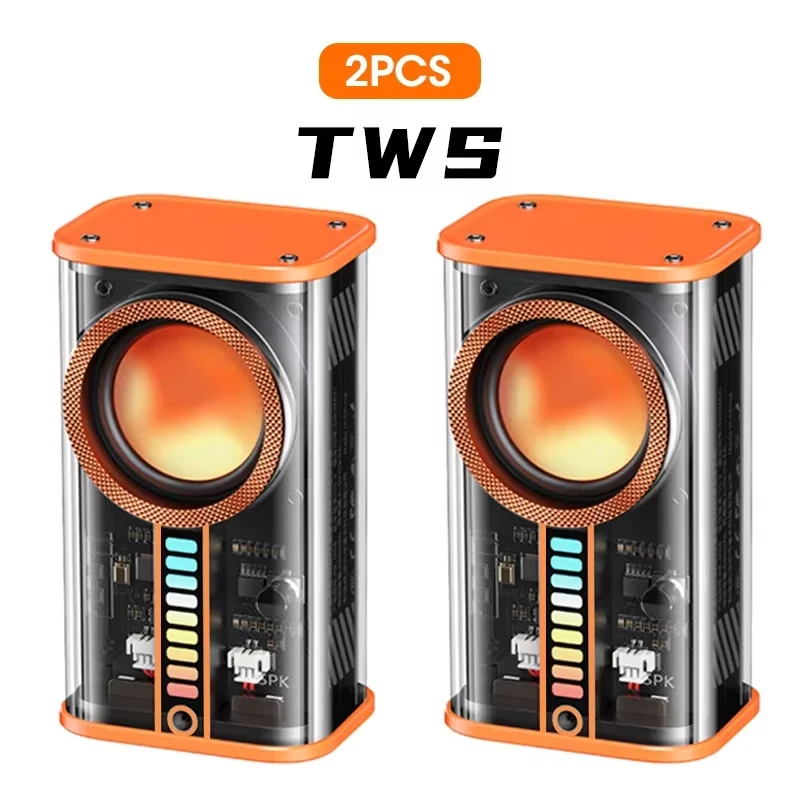 K07 투명 사이버 펑크 무선 블루투스 스피커 2Pcs 사운드 라이트 리듬 서브우퍼 TWS 스테레오 뮤직 센터 핸즈프리