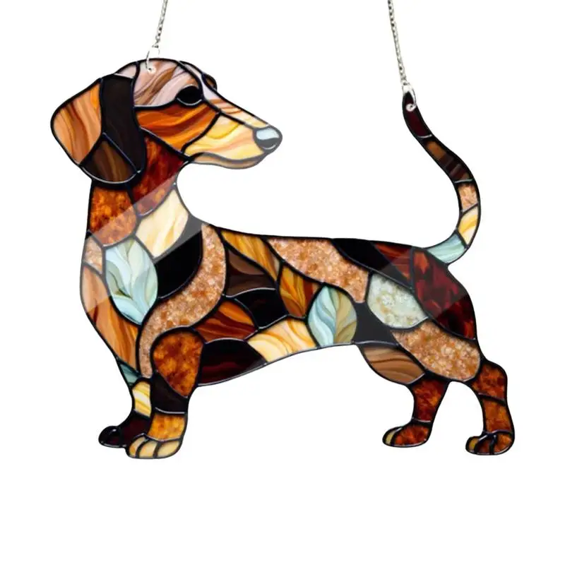 

Dog Suncatcher Cute Dog Window Hangable Suncatcher Ornament Acrylic Dachshund Ornament for Home Garden Kids Room Art Decoration