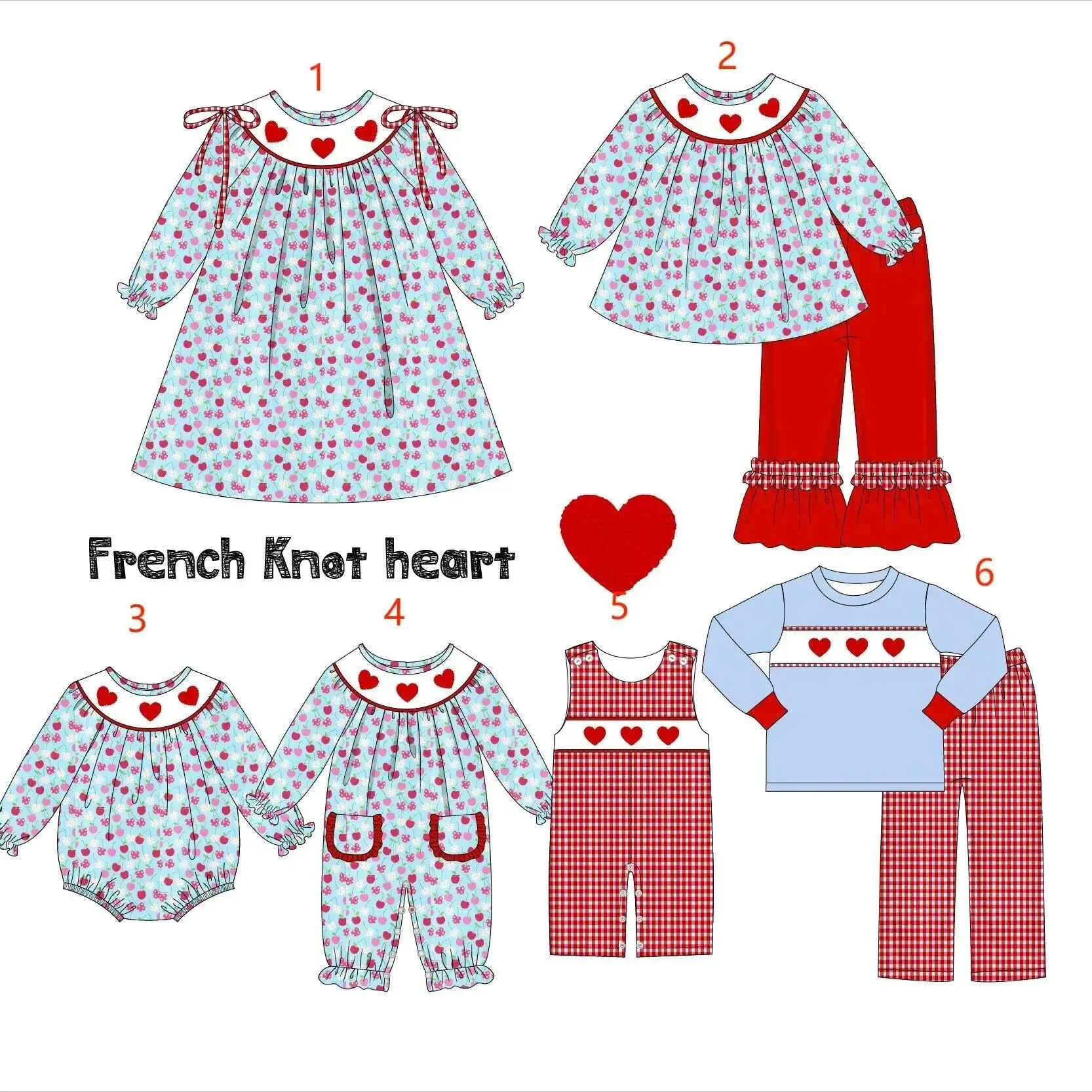 

Children's Boutique Clothing Baby Valentines Suit Brother and Sister Matching Clothing Love Heart Plaid Print kids jumpsuit